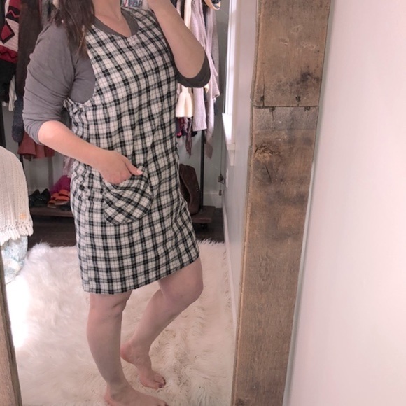 Vintage Mountain Lake casuals black plaid dress with pockets size large - Picture 1 of 5